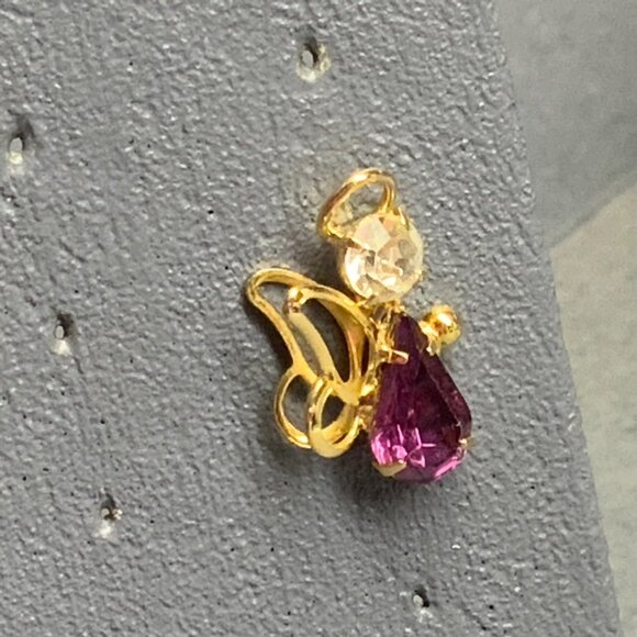 Guardian Angel Tack Pin Brooch 1 In Purple Clear Rhinestone Gold Butterfly Wing - Picture 2 of 5